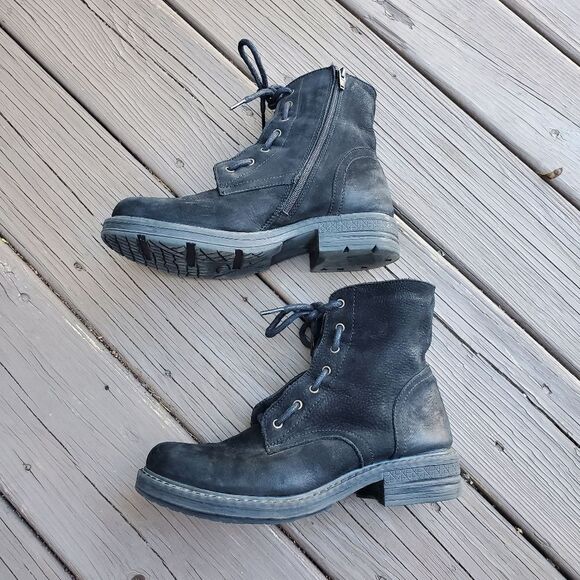 Bueno Getty Black Nubuck Suede Leather Lace-up Chunky Combat Military Moto Boots - Picture 4 of 9